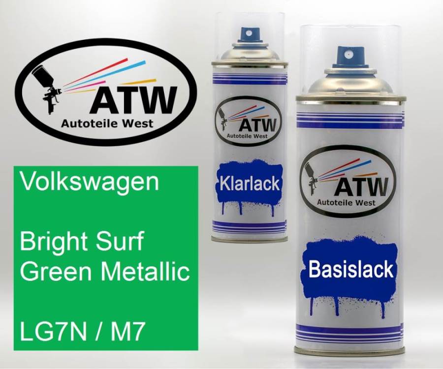 Volkswagen, Bright Surf Green Metallic, LG7N / M7: 400ml Sprühdose + 400ml Klarlack - Set, von ATW Autoteile West.